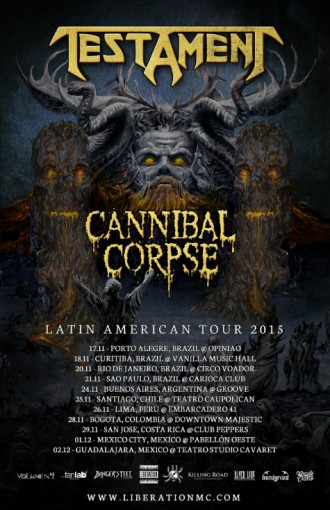 Cartaz da Turnê pela América do Sul do Testament com o Cannibal Corpse - Foto: Reprodução